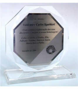 Acrílico - Troféu Octagonal Acrílico Cristal com Placa de Aço Gravada